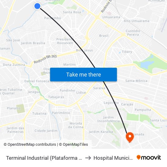 Terminal Industrial (Plataforma A2) to Hospital Municipal map