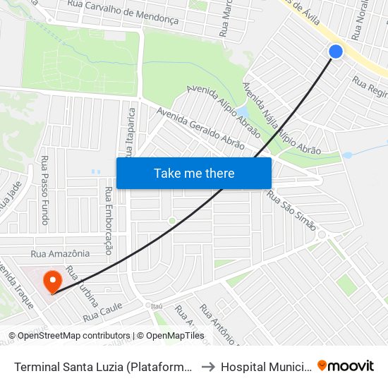 Terminal Santa Luzia (Plataforma A2) to Hospital Municipal map