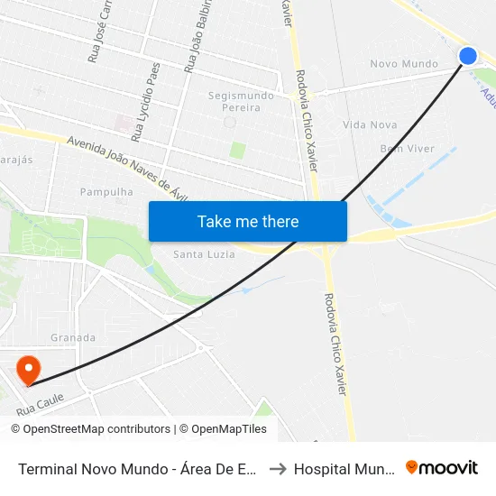 Terminal Novo Mundo - Área De Estocagem to Hospital Municipal map
