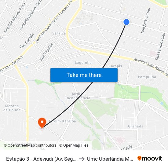 Estação 3 - Adeviudi (Av. Segismundo Pereira) to Umc Uberlândia Medical Center map