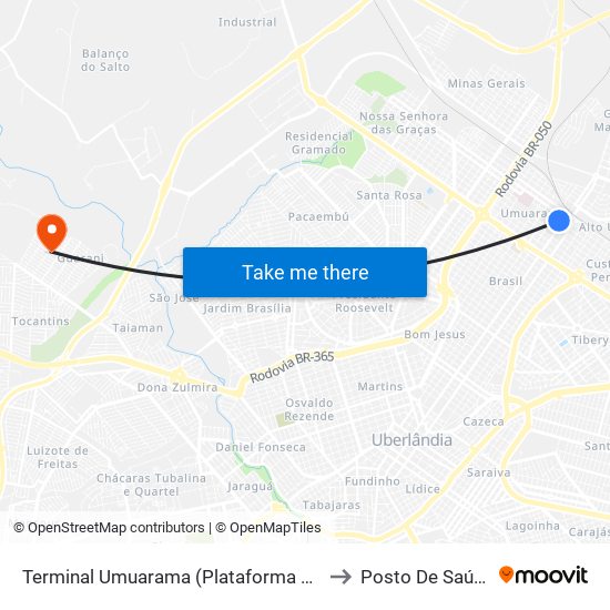 Terminal Umuarama (Plataforma A1) to Posto De Saúde map