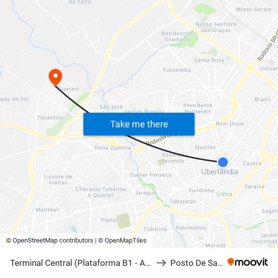 Terminal Central (Plataforma B1 - Amarelo) to Posto De Saúde map