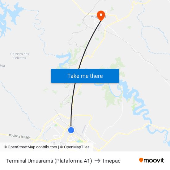 Terminal Umuarama (Plataforma A1) to Imepac map