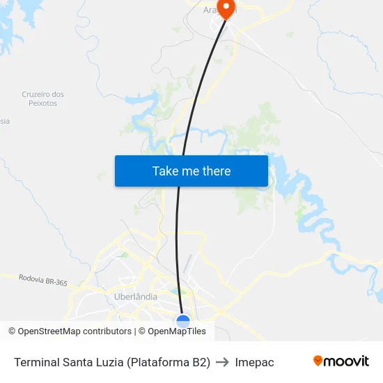 Terminal Santa Luzia (Plataforma B2) to Imepac map