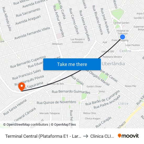 Terminal Central (Plataforma E1 - Laranja) to Clinica CLIMA map