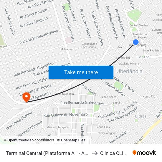 Terminal Central (Plataforma A1 - Azul) to Clinica CLIMA map