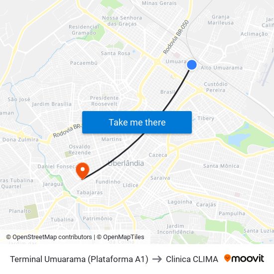 Terminal Umuarama (Plataforma A1) to Clinica CLIMA map