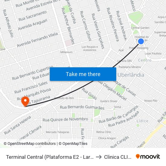 Terminal Central (Plataforma E2 - Laranja) to Clinica CLIMA map