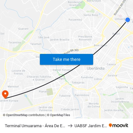 Terminal Umuarama - Área De Estocagem to UABSF Jardim Europa map