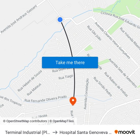 Terminal Industrial (Platafroma A1) to Hospital Santa Genoveva Pronto Socorro map