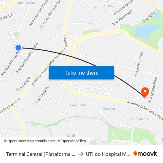 Terminal Central (Plataforma D1 - Verde) to UTI do Hospital MadreCor map