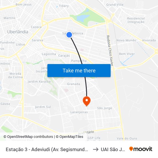 Estação 3 - Adeviudi (Av. Segismundo Pereira) to UAI São Jorge map