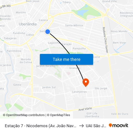 Estação 7 - Nicodemos (Av. João Naves De Ávila) to UAI São Jorge map