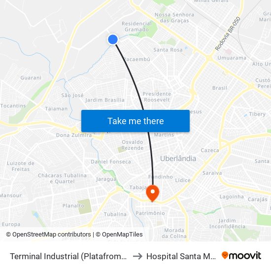 Terminal Industrial (Platafroma A1) to Hospital Santa Marta map