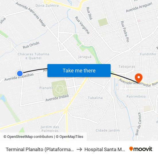 Terminal Planalto (Plataforma A2) to Hospital Santa Marta map