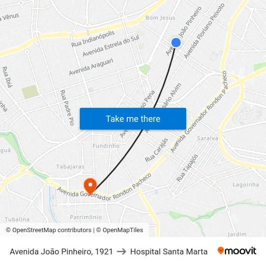Avenida João Pinheiro, 1921 to Hospital Santa Marta map