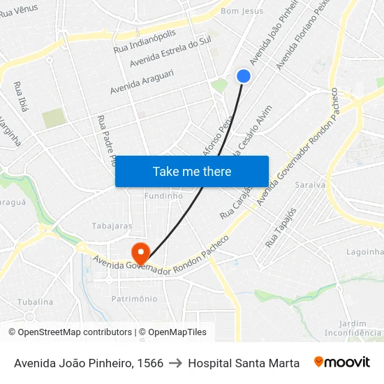 Avenida João Pinheiro, 1566 to Hospital Santa Marta map