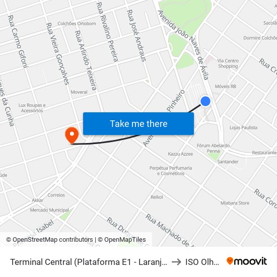 Terminal Central (Plataforma E1 - Laranja) to ISO Olhos map