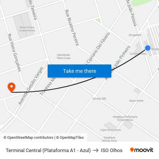 Terminal Central (Plataforma A1 - Azul) to ISO Olhos map