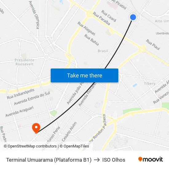 Terminal Umuarama (Plataforma B1) to ISO Olhos map