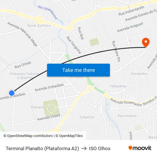 Terminal Planalto (Plataforma A2) to ISO Olhos map