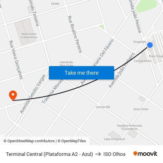 Terminal Central (Plataforma A2 - Azul) to ISO Olhos map