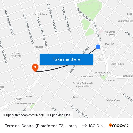 Terminal Central (Plataforma E2 - Laranja) to ISO Olhos map