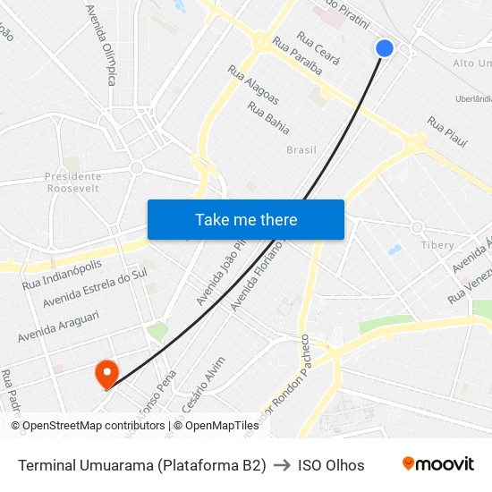 Terminal Umuarama (Plataforma B2) to ISO Olhos map