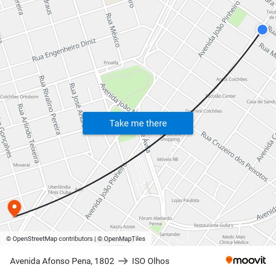 Avenida Afonso Pena, 1802 to ISO Olhos map