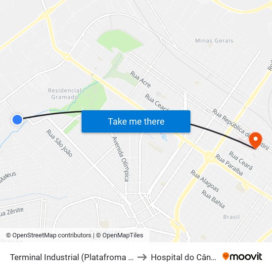 Terminal Industrial (Platafroma A1) to Hospital do Câncer map