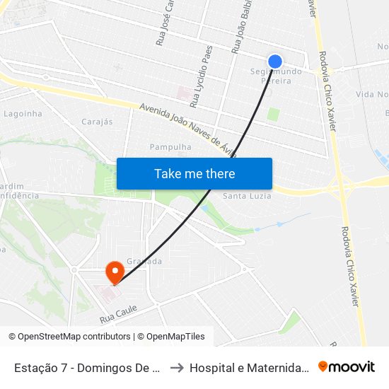 Estação 7 - Domingos De Freitas (Av. Segismundo Pereira) to Hospital e Maternidade Municipal de Uberlândia map