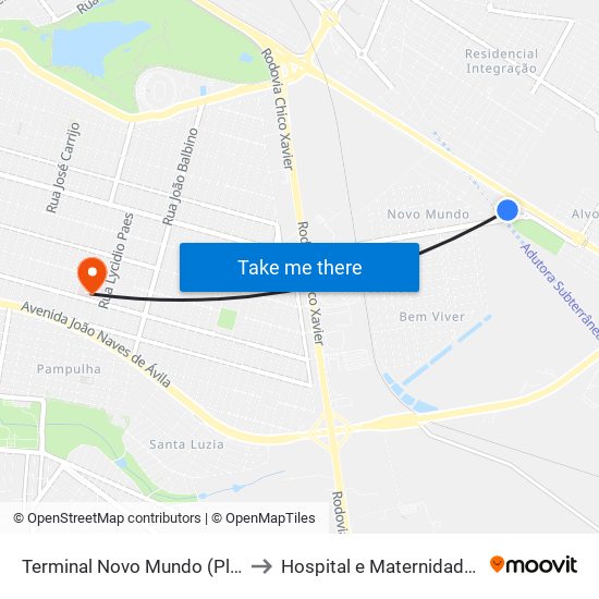 Terminal Novo Mundo (Plataforma B) to Hospital e Maternidade Madrecor map