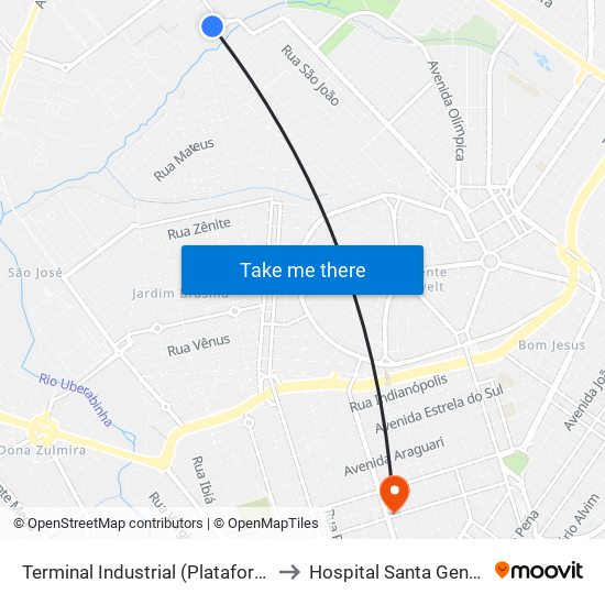 Terminal Industrial (Plataforma A2) to Hospital Santa Genoveva map