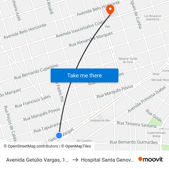Avenida Getúlio Vargas, 1346 to Hospital Santa Genoveva map