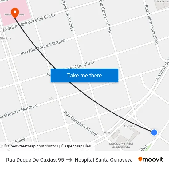 Rua Duque De Caxias, 95 to Hospital Santa Genoveva map
