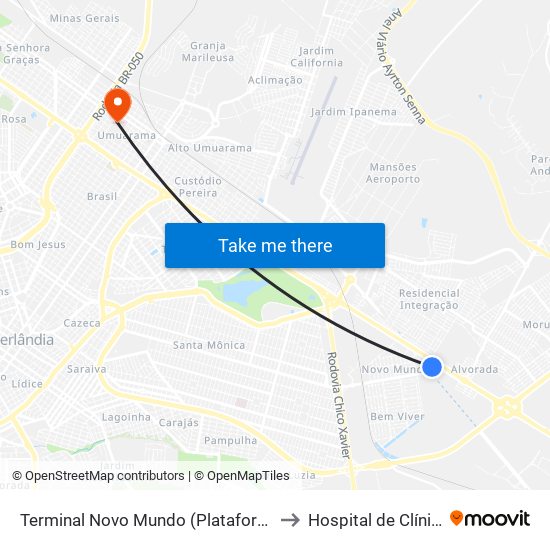 Terminal Novo Mundo (Plataforma B) to Hospital de Clínicas map