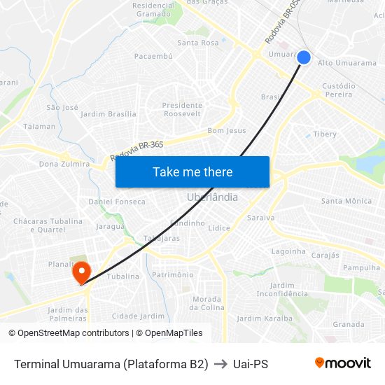 Terminal Umuarama (Plataforma B2) to Uai-PS map