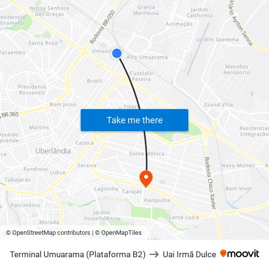 Terminal Umuarama (Plataforma B2) to Uai Irmã Dulce map