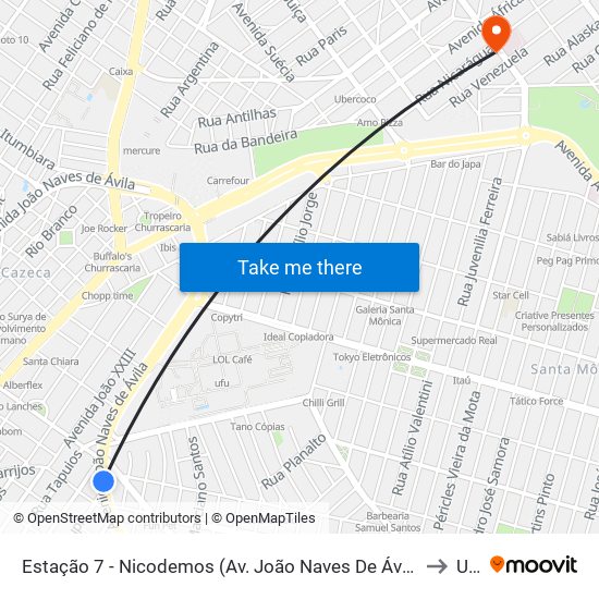 Estação 7 - Nicodemos (Av. João Naves De Ávila) to Uai map