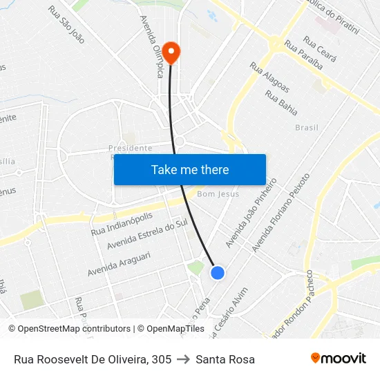 Rua Roosevelt De Oliveira, 305 to Santa Rosa map