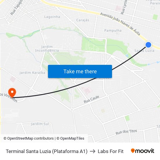 Terminal Santa Luzia (Plataforma A1) to Labs For Fit map