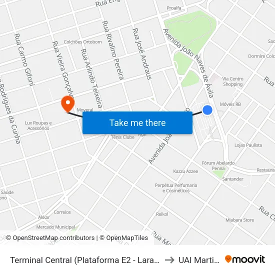 Terminal Central (Plataforma E2 - Laranja) to UAI Martins map
