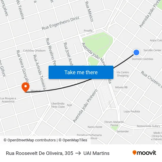 Rua Roosevelt De Oliveira, 305 to UAI Martins map