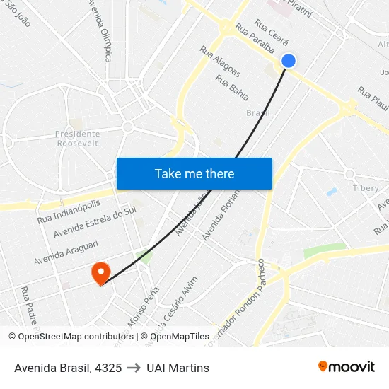 Avenida Brasil, 4325 to UAI Martins map