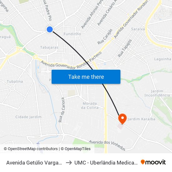 Avenida Getúlio Vargas, 1346 to UMC - Uberlândia Medical Center map