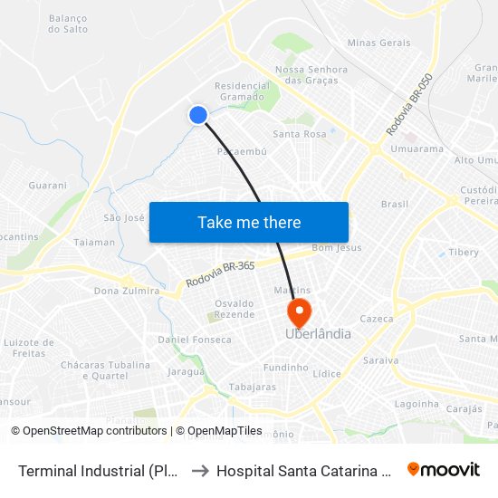 Terminal Industrial (Platafroma A1) to Hospital Santa Catarina Administração map