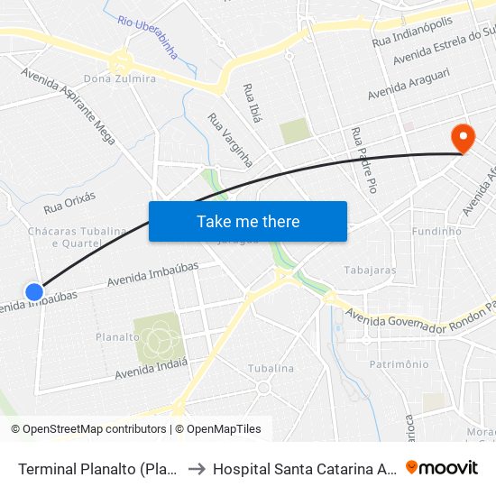 Terminal Planalto (Plataforma A2) to Hospital Santa Catarina Administração map