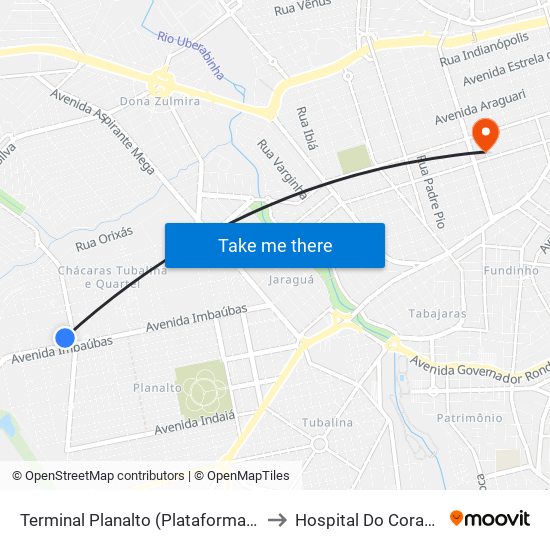 Terminal Planalto (Plataforma A2) to Hospital Do Coração map