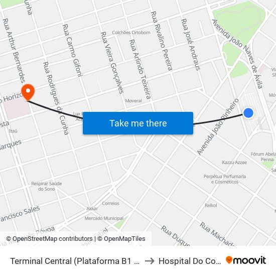 Terminal Central (Plataforma B1 - Amarelo) to Hospital Do Coração map