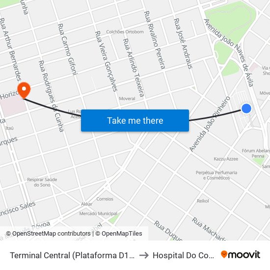 Terminal Central (Plataforma D1 - Verde) to Hospital Do Coração map